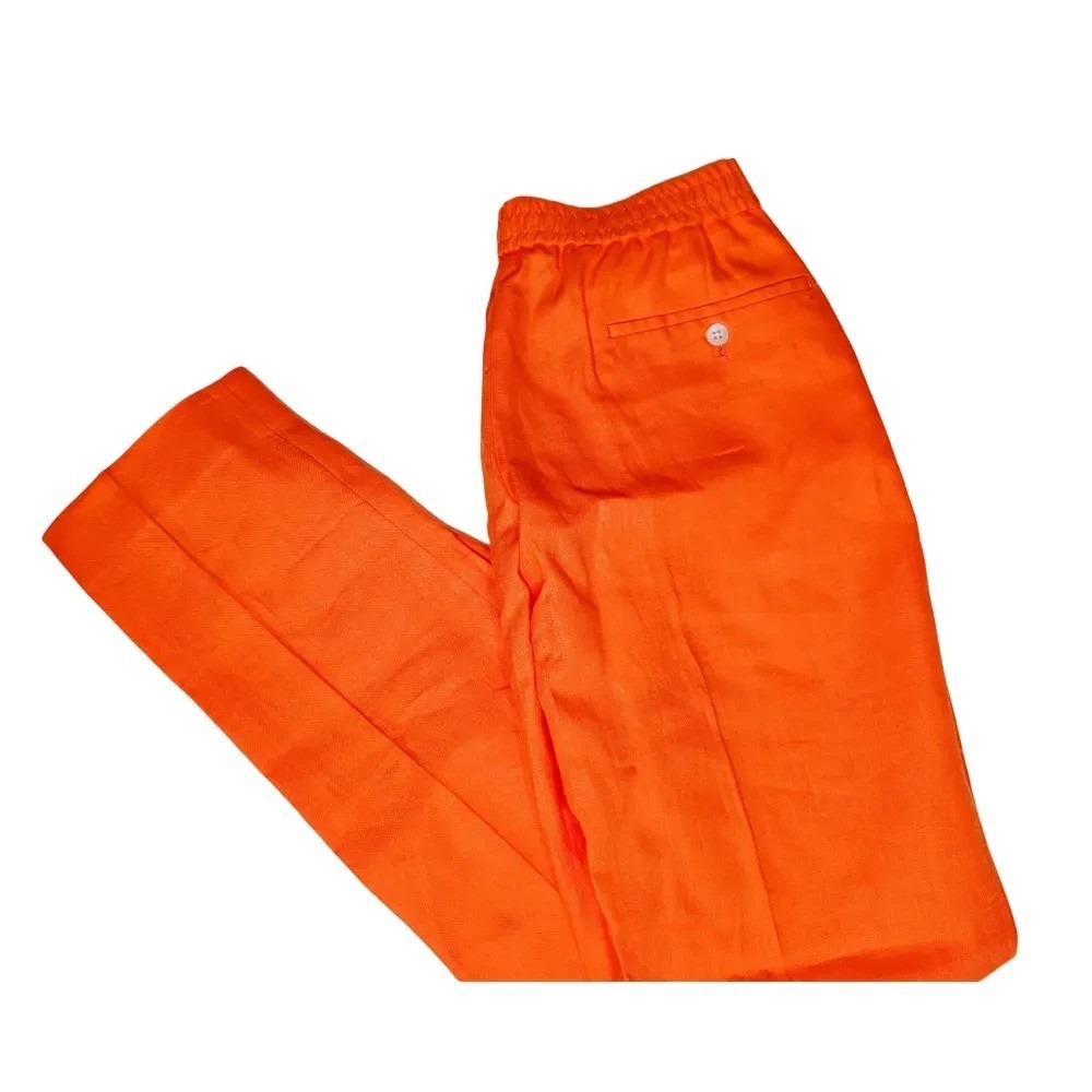 Polo Ralph Lauren Orange 100% Linen Drawstring Pleated Pants Sz 32/33 NWT $398